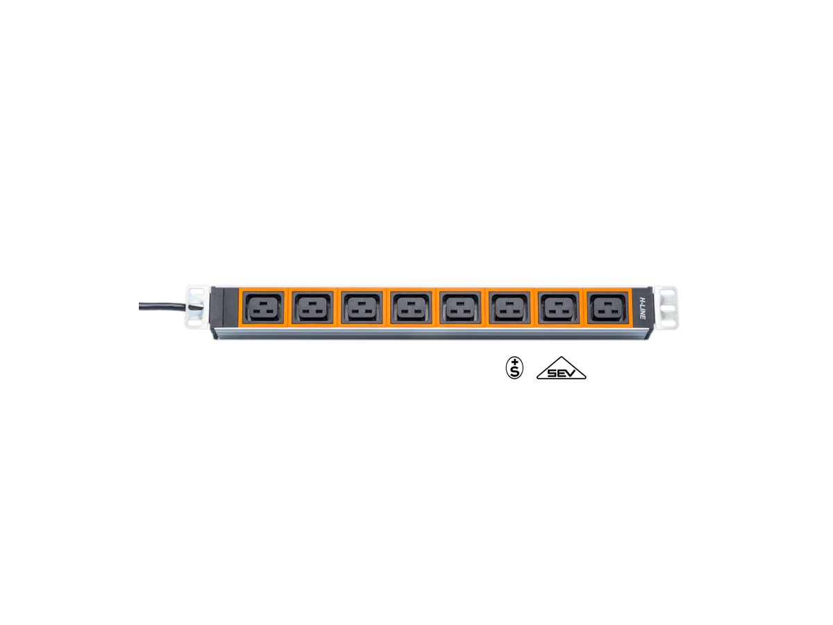 H-LINE Steckdosenleiste 19" 8xC19 oF - Stecker C20, Kabel 3m, orange
