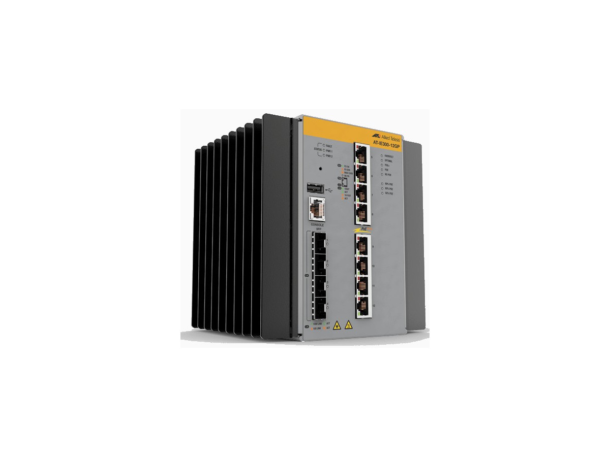AT-IE300-12GP, 8x10/100/1000T, 4xSFP - PoE+, Switch Industrial, L2, managed