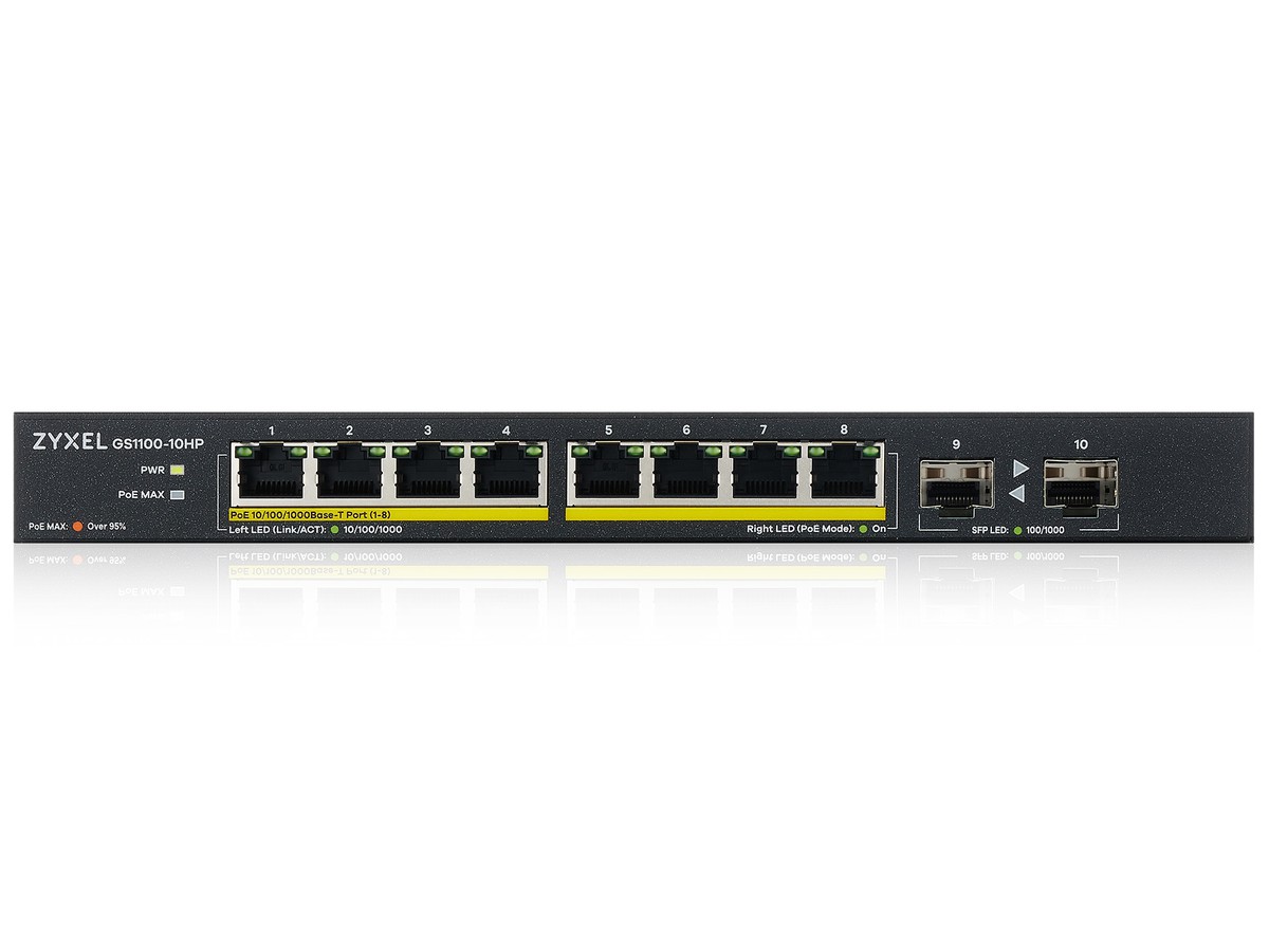 Zyxel GS1100-10HPv2, Switch unmanaged - 8x10/100/1000, 2x SFP, PoE+, 130 Watt