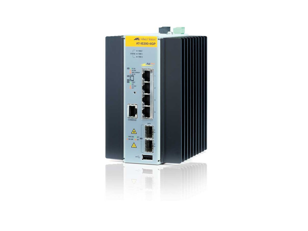 AT-IE200-6GP, 4x10/100/1000T, PoE + - 2xSFP, Switch Industrial, L2, managed