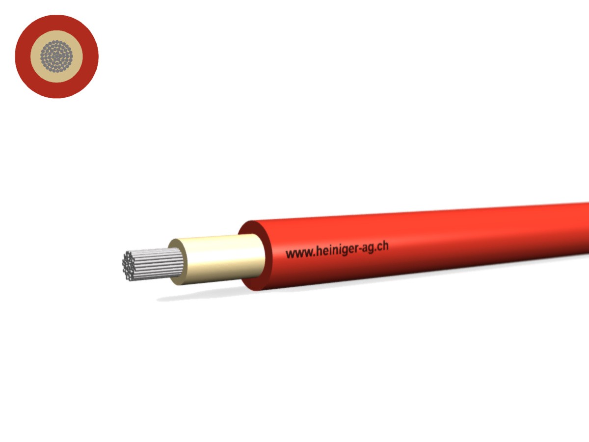 Câble solaire Dca réticulé 1x4 rouge - Résist. aux intempéries et UV H1Z2Z2-K