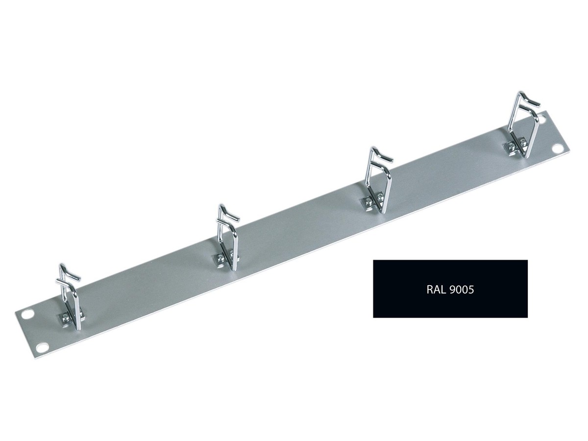 Rangierpanel 19" 1HE schwarz RAL9005 - 4 Bügel verchromt, 43x66mm, geschraubt