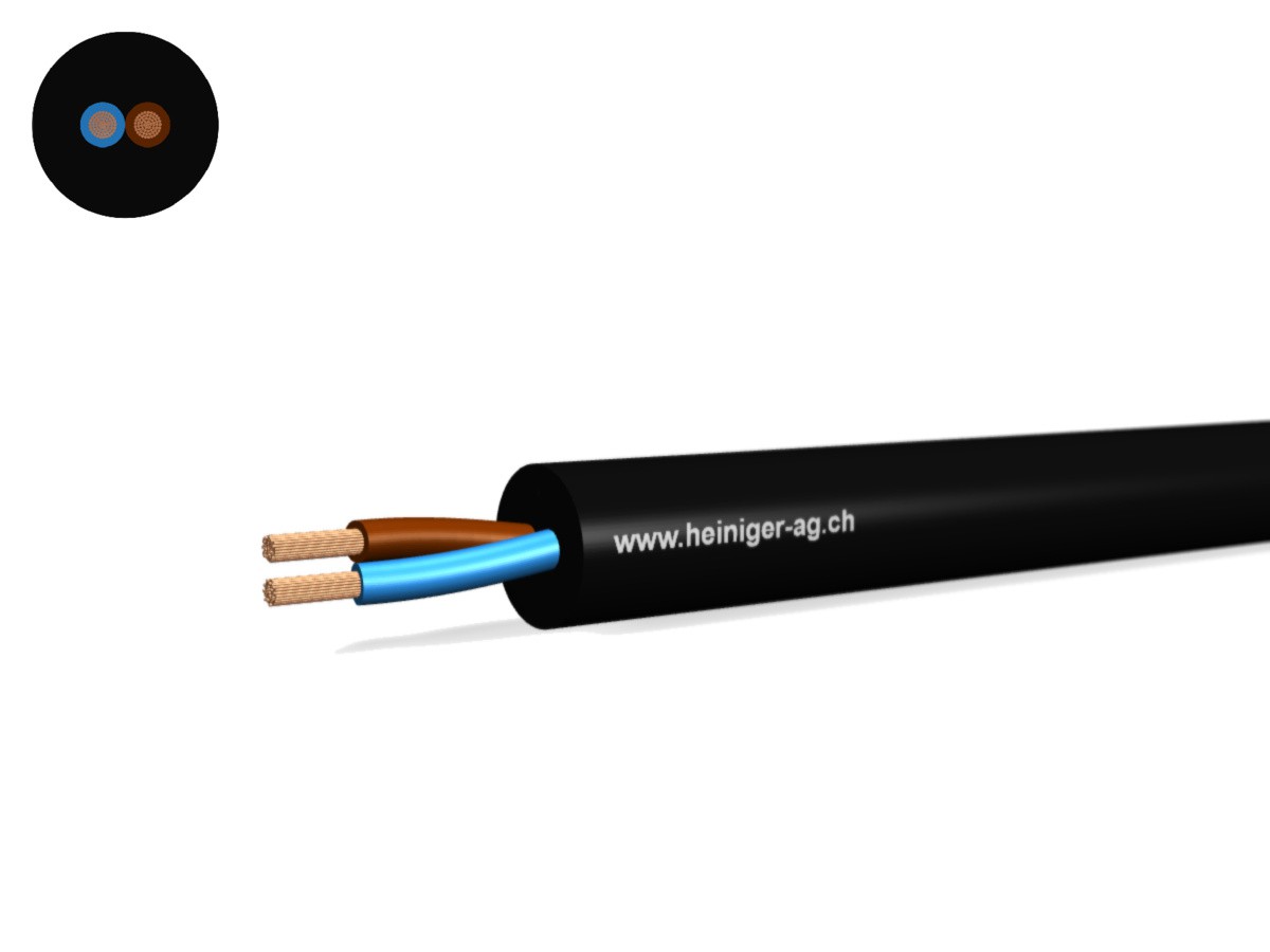 Gd Anschluss-Kabel Eca 2x1.00 LN sw - RAL9005 H05RR-F 300/500V HD 308 S2