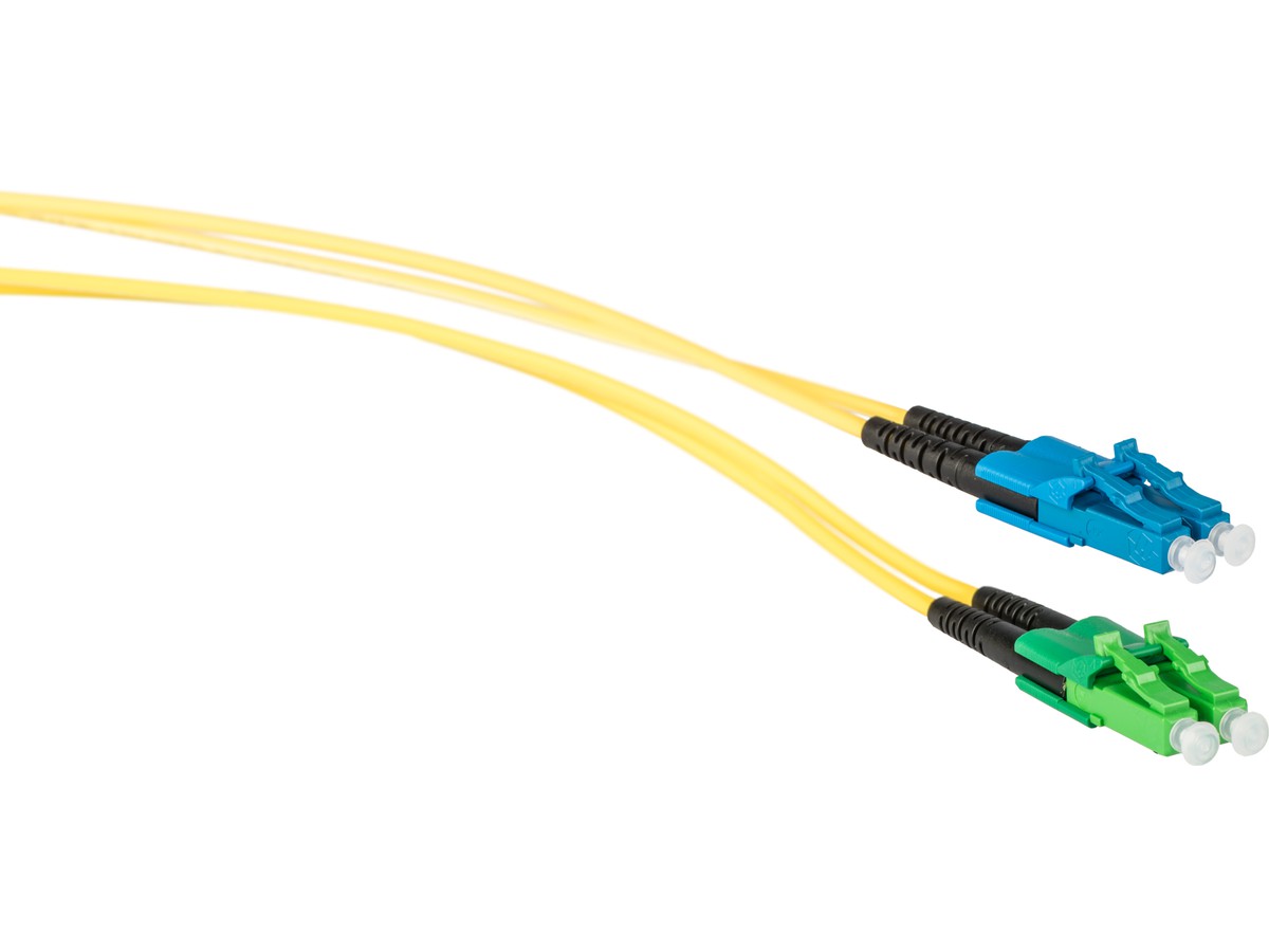 Cordon-FTTH, LCd APC - LCd PC - 9/125 G657.A2, dupl. jaune Fig.8, L=3.0m