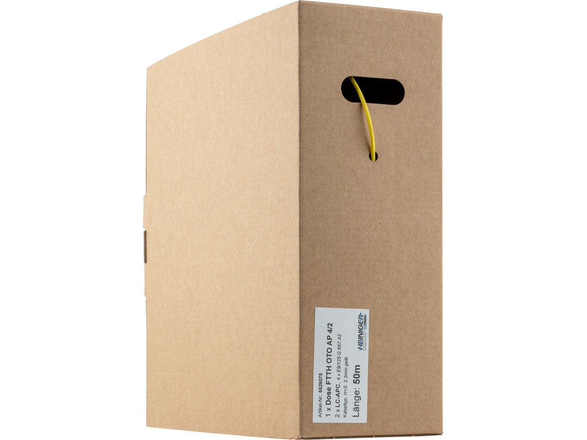 OTO Boît. apparent 2xLC APC, conf. L=60m - H&S FTTH 1x4E9/125 G.657.A2, 2.3mm jaune