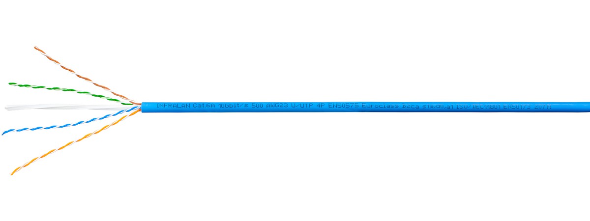 INFRALAN 500 câble data U/UTP 4x2x0.57 - LSOH 500MHz, Cat.6A, bleu, B2ca