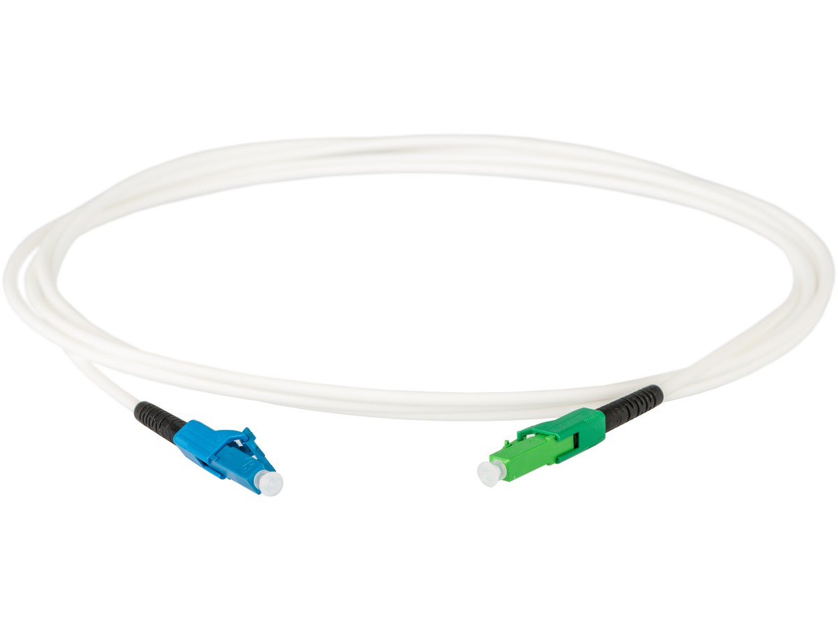 FTTH - Patchkabel, LC APC - LC PC - 9/125 G657.A2, simplex weiss, L= 15m